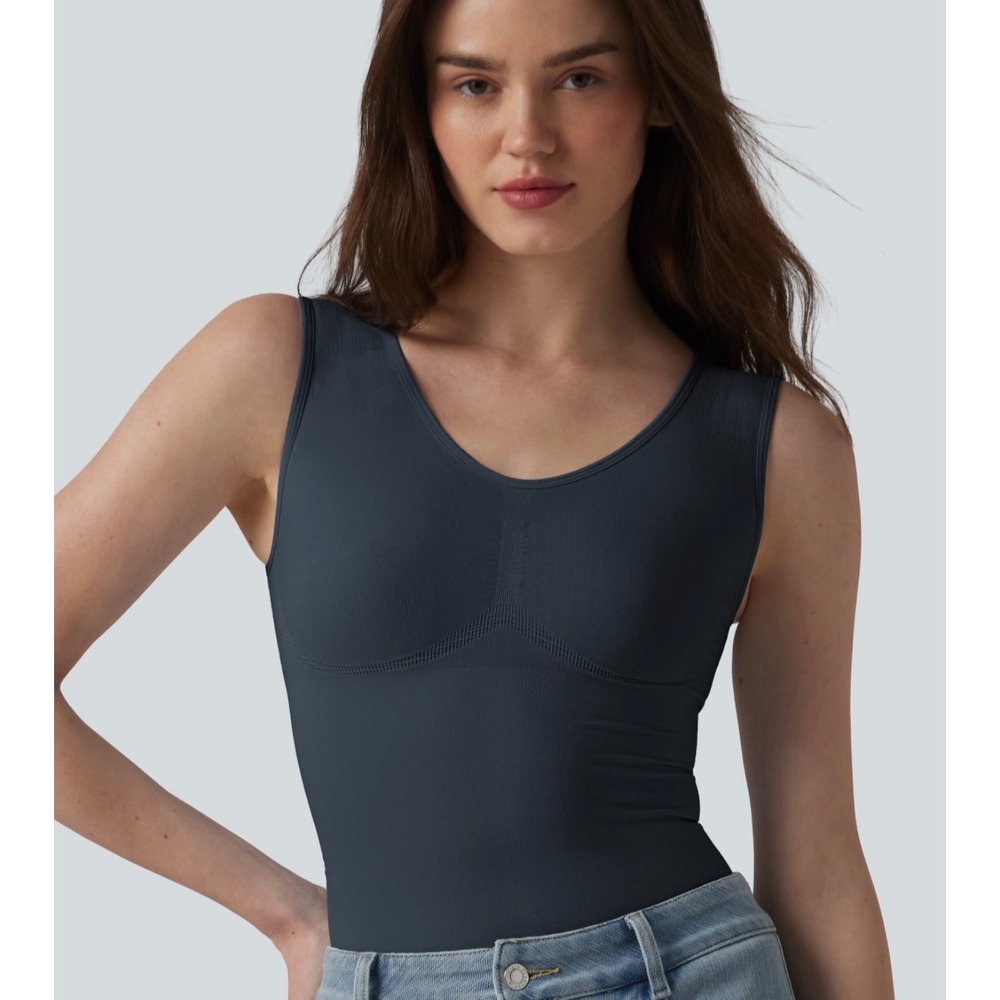 Halara OneForm Seamless Flow Shapewear Casual Tank Top Blue Large 02920781